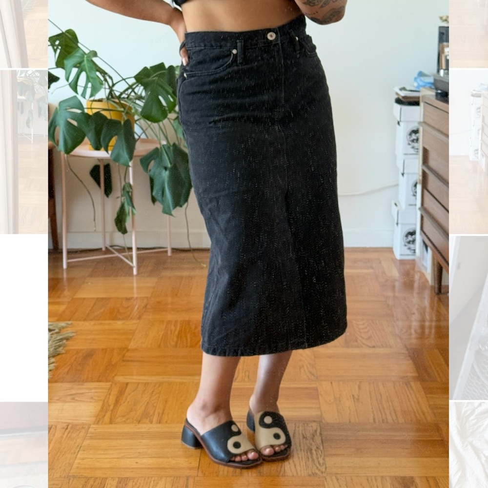 Mango Black Midi Denim Skirt